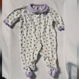 Carter's Baby Girls Lavender Purple Floral Ruffle Long Sleeve 3M Footie